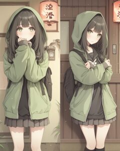 黒髪パーカー女子０