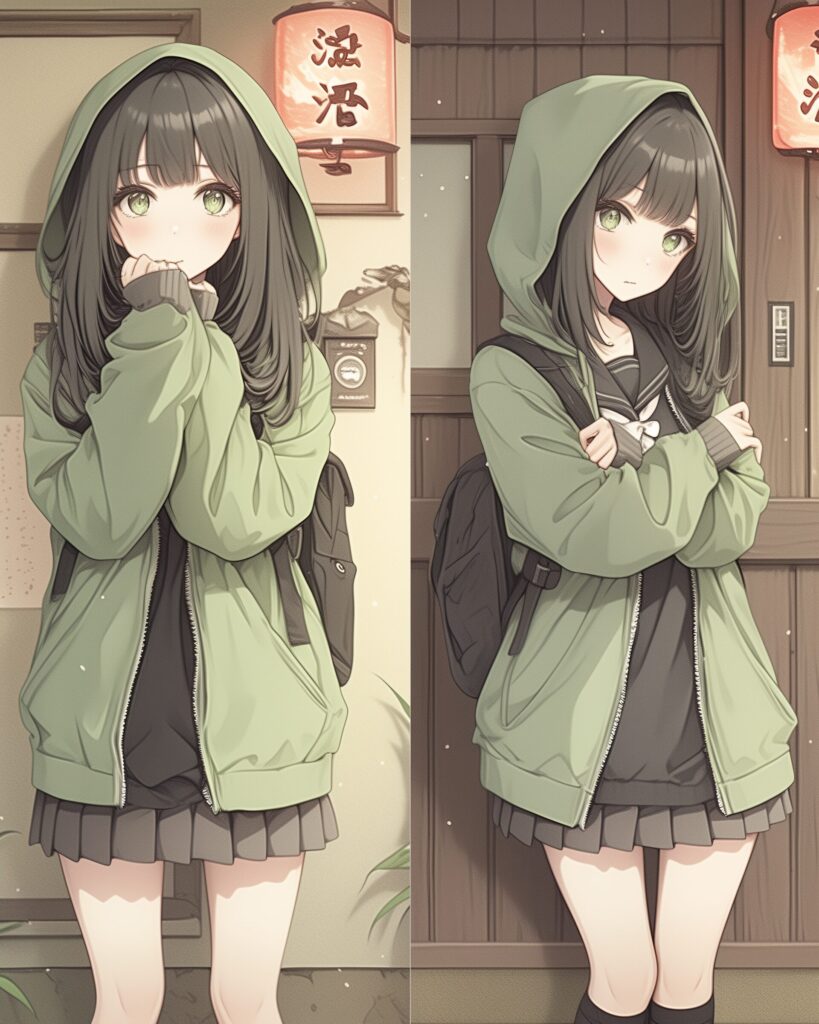 黒髪パーカー女子０