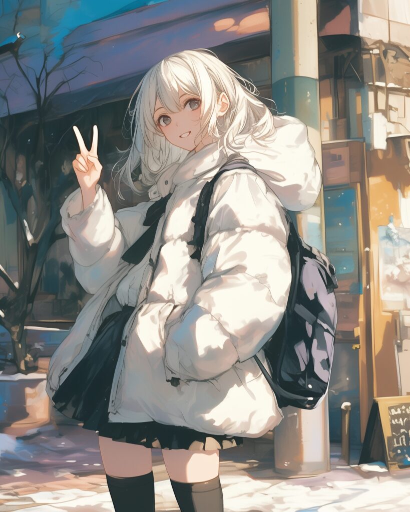 銀髪ダウンジャケット女子０