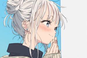 【横長】銀髪お団子ヘア０