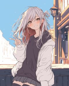 銀髪ダウンジャケット女子０