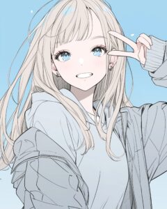 冬ファッションの金髪女子０