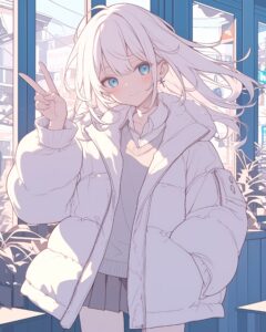 銀髪ダウンジャケット女子０