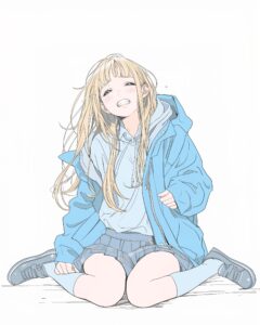 冬ファッションの金髪女子１