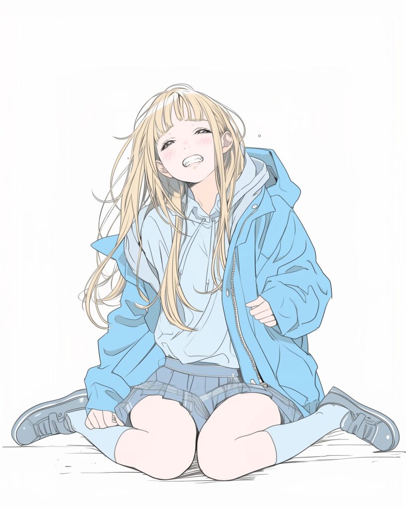 冬ファッションの金髪女子１