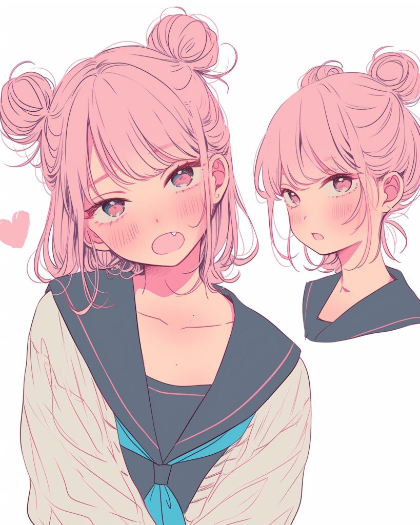 ピンクお団子ヘア女子０