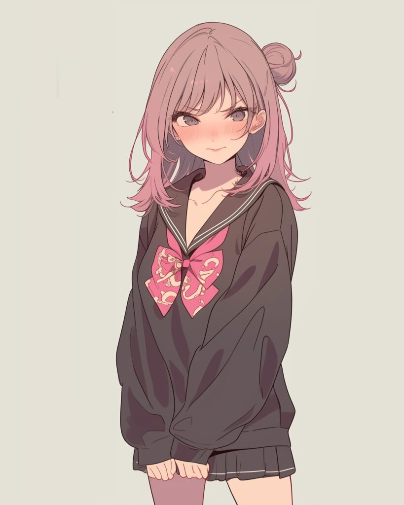 ピンクお団子ヘア女子０