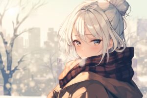 【横長】銀髪お団子ヘア０