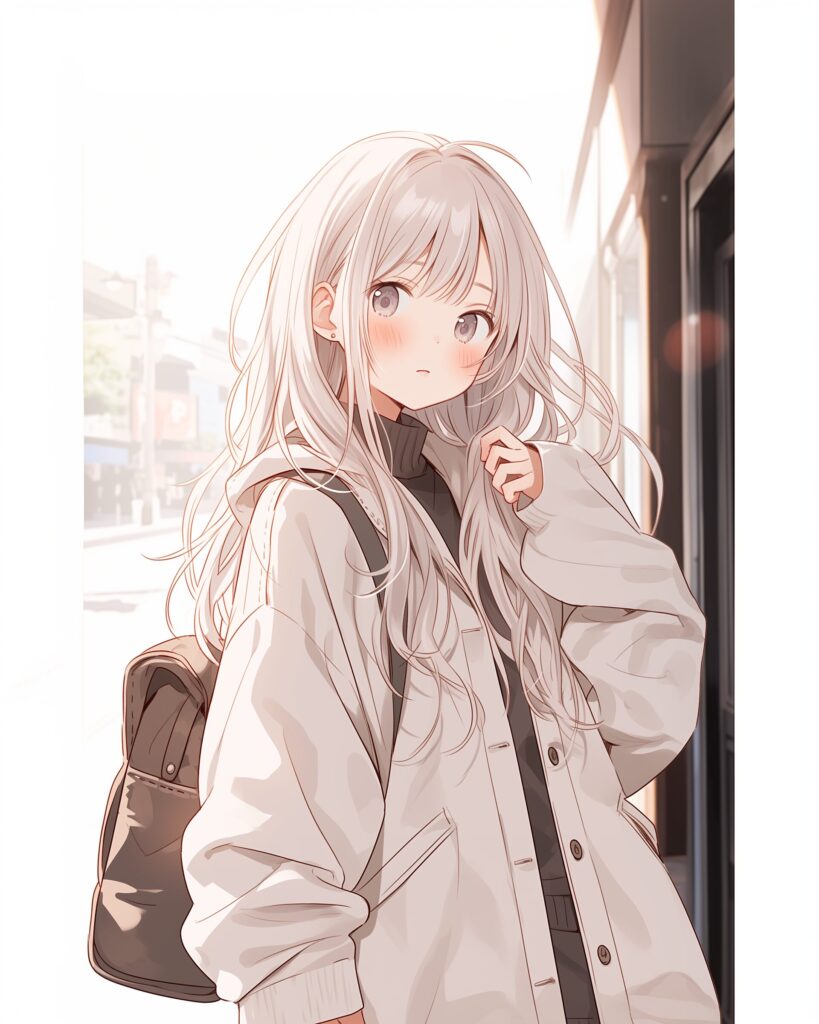 銀髪ダウンジャケット女子０