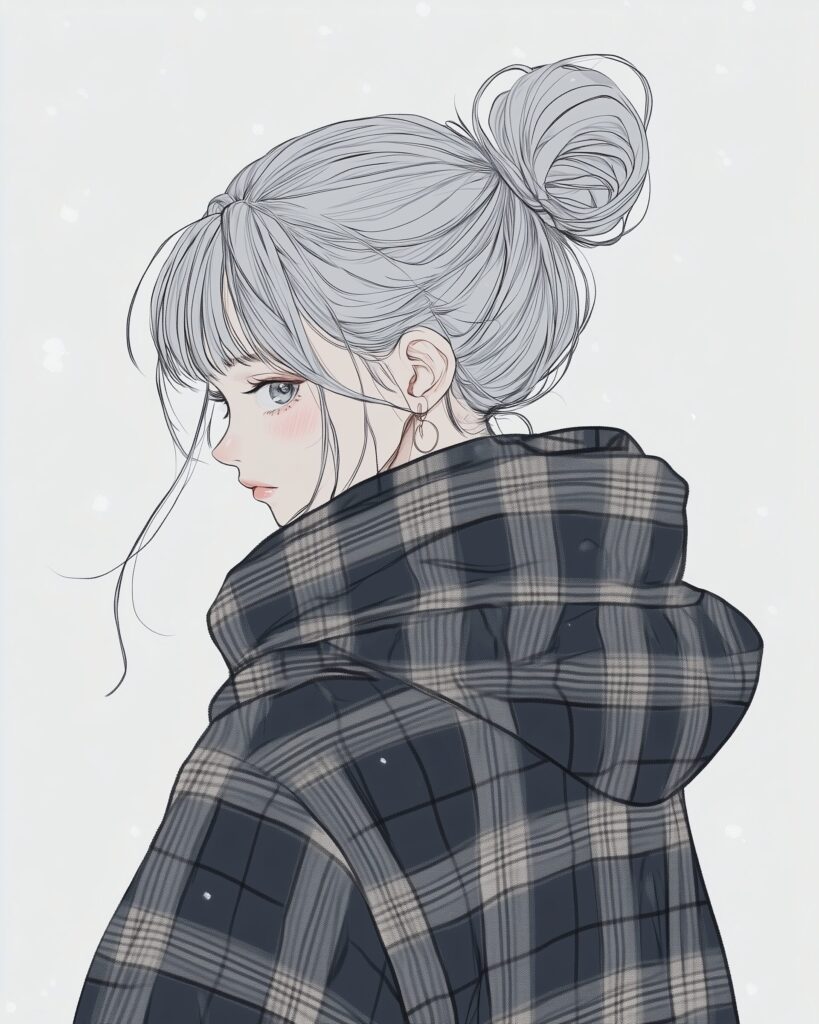銀髪お団子ヘア女子０