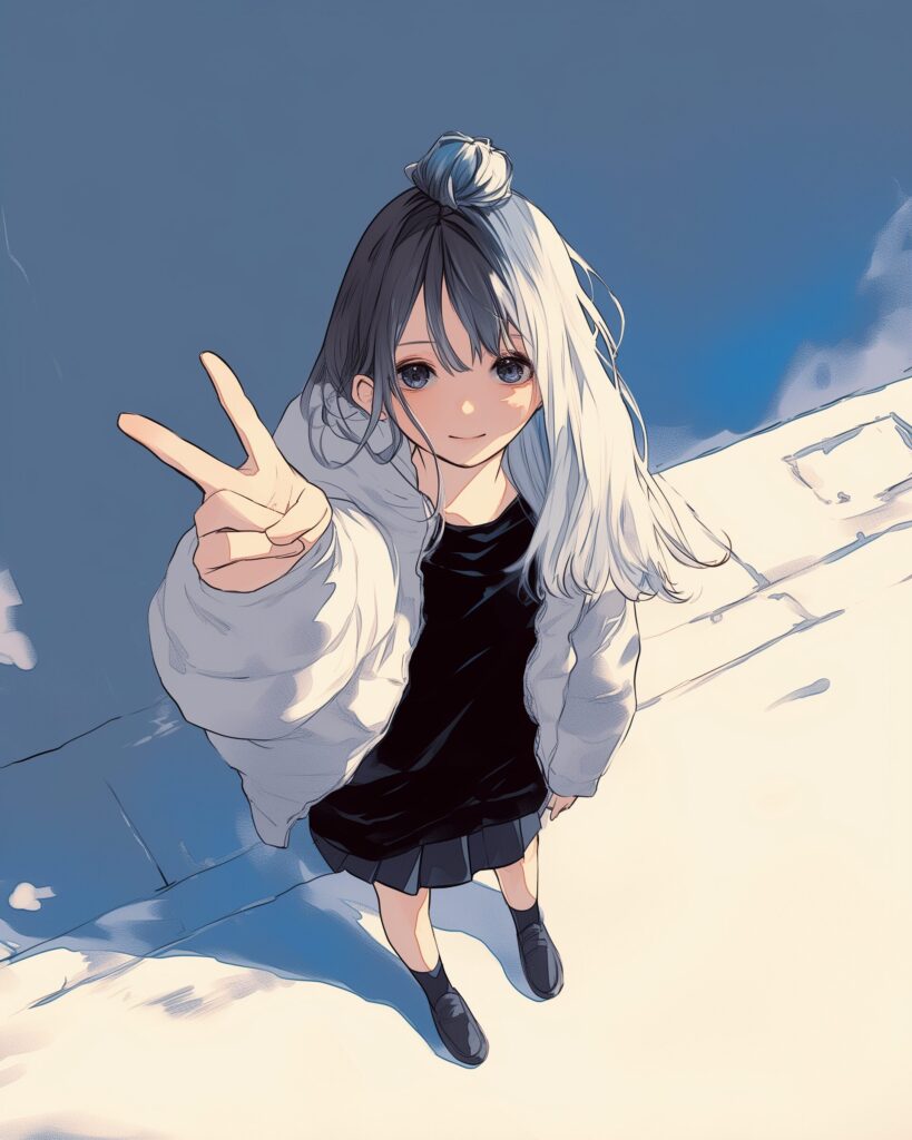 銀髪ダウンジャケット女子０