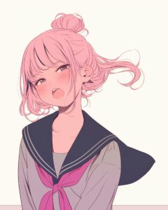 ピンクお団子ヘア女子０