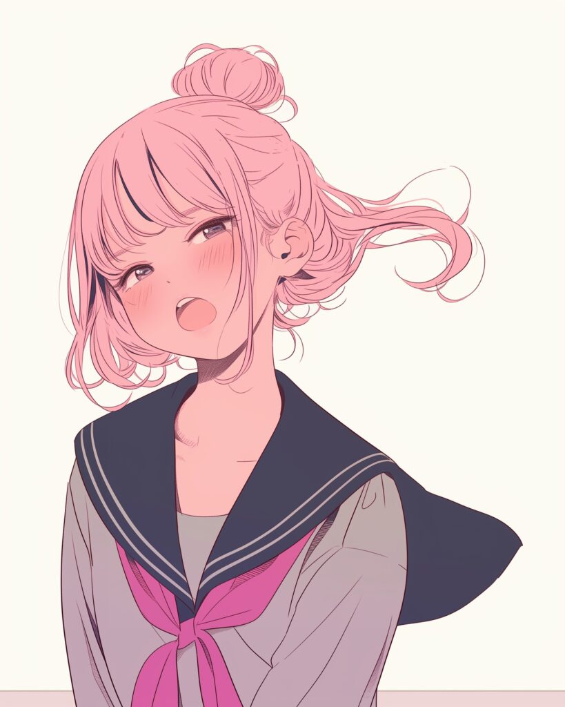 ピンクお団子ヘア女子０