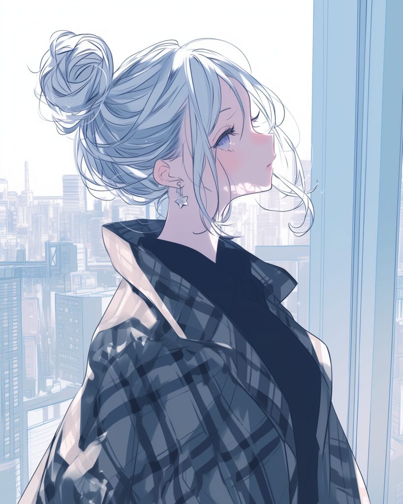 銀髪お団子ヘア女子０