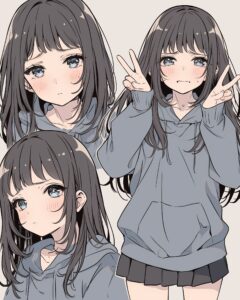 黒髪パーカー女子０