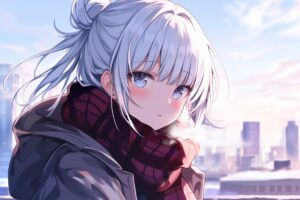 【横長】銀髪お団子ヘア０