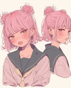 ピンクお団子ヘア女子０