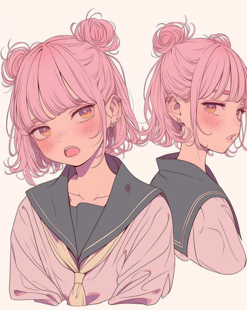ピンクお団子ヘア女子０