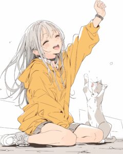 猫と遊ぶ女の子０