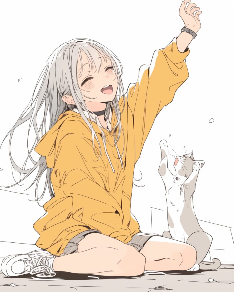 猫と遊ぶ女の子０