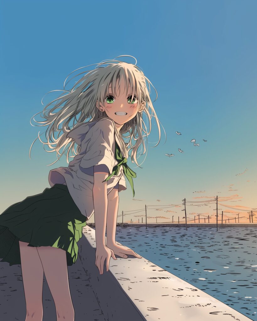 海辺を散歩する女子０