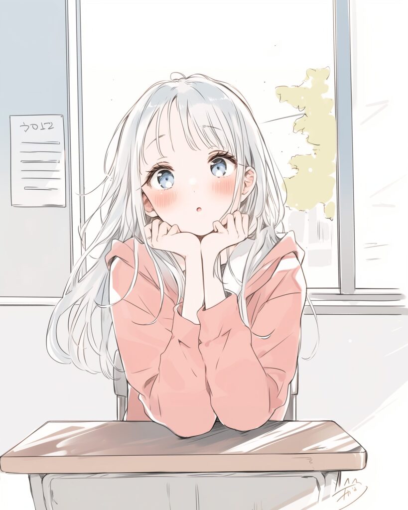 ピンクパーカー驚き女子０