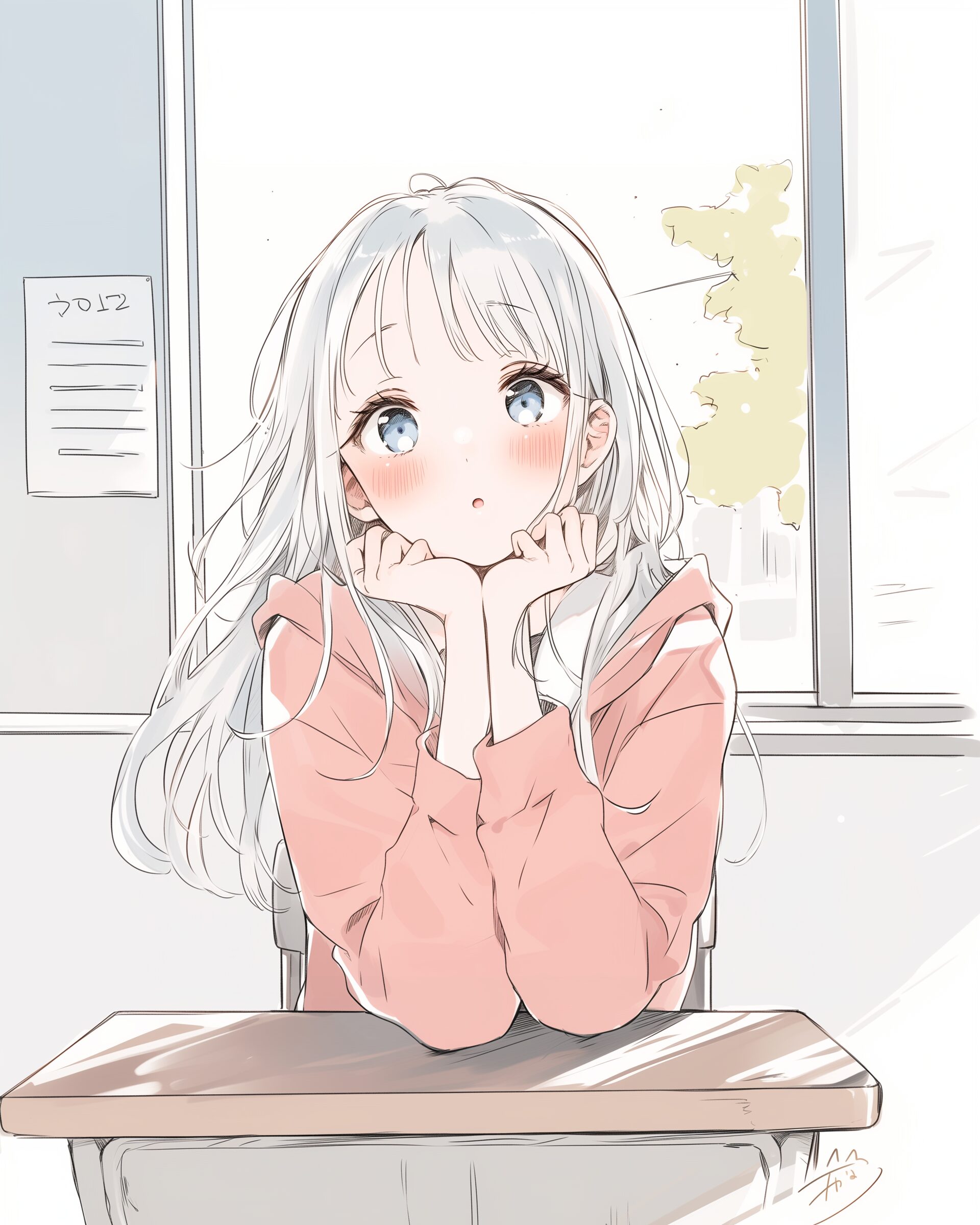 ピンクパーカー驚き女子０