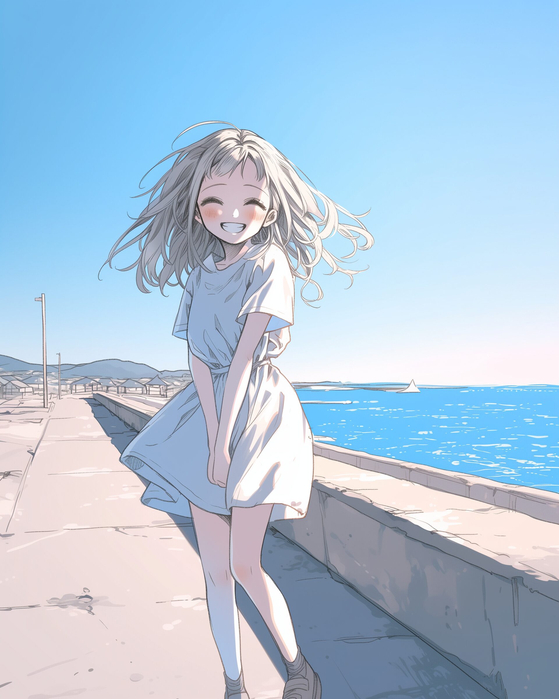 海辺を散歩する女子0