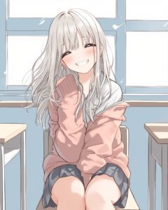 ピンクパーカー驚き女子０