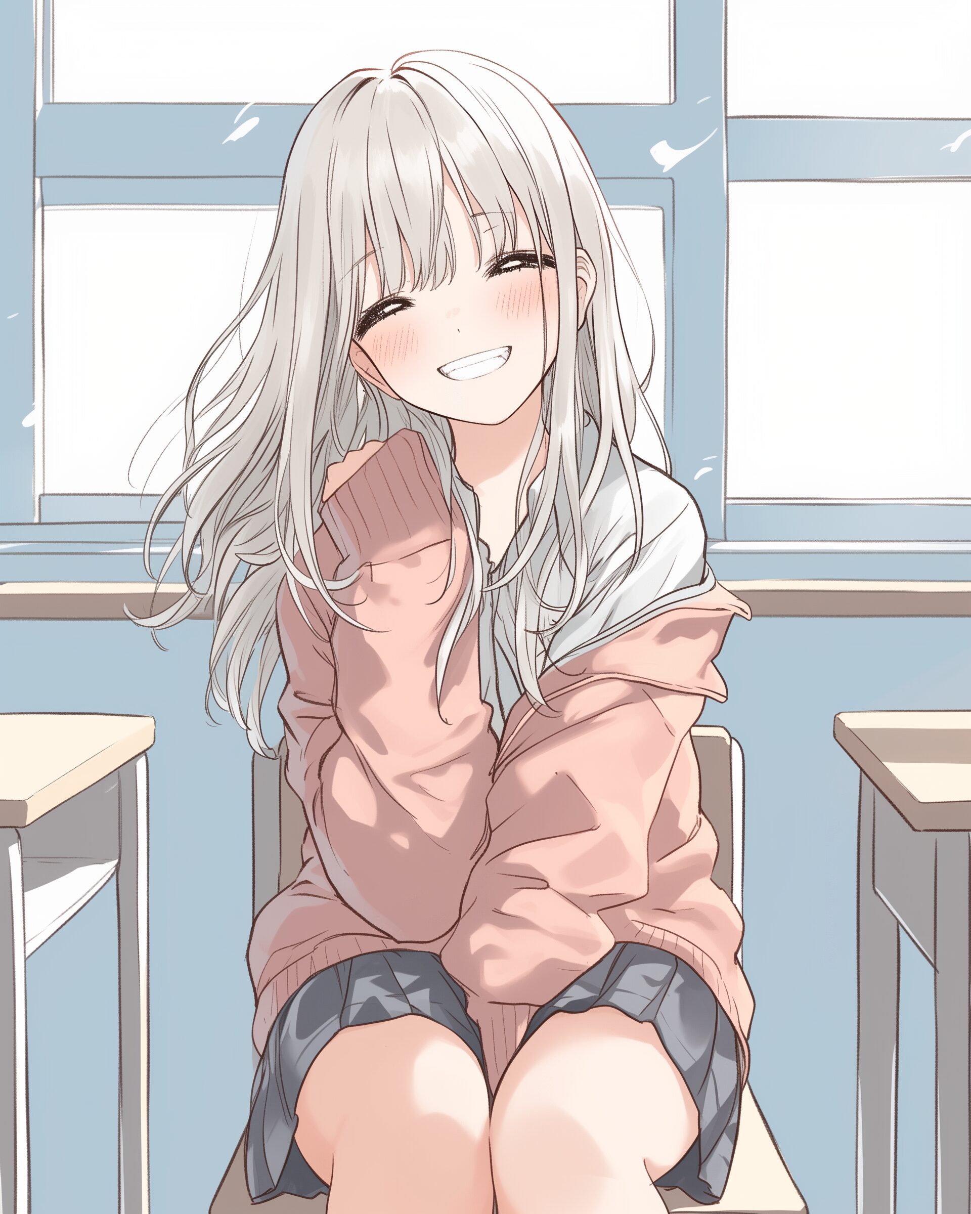 ピンクパーカー驚き女子０