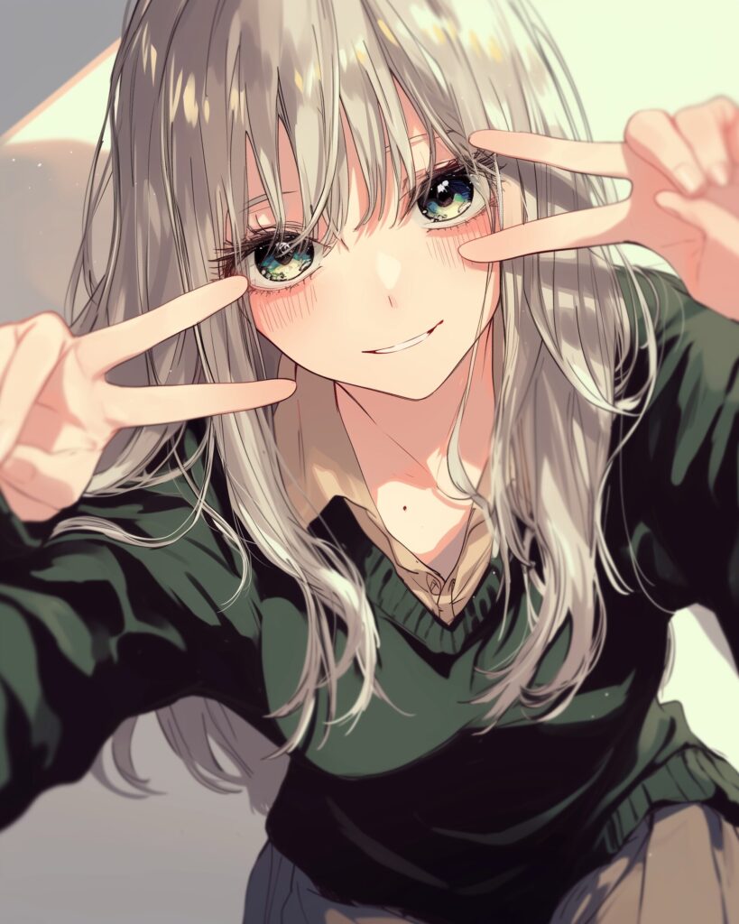 銀髪ピース女子０