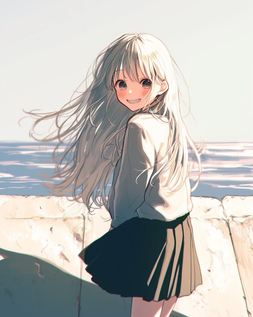 海辺を散歩する女子０