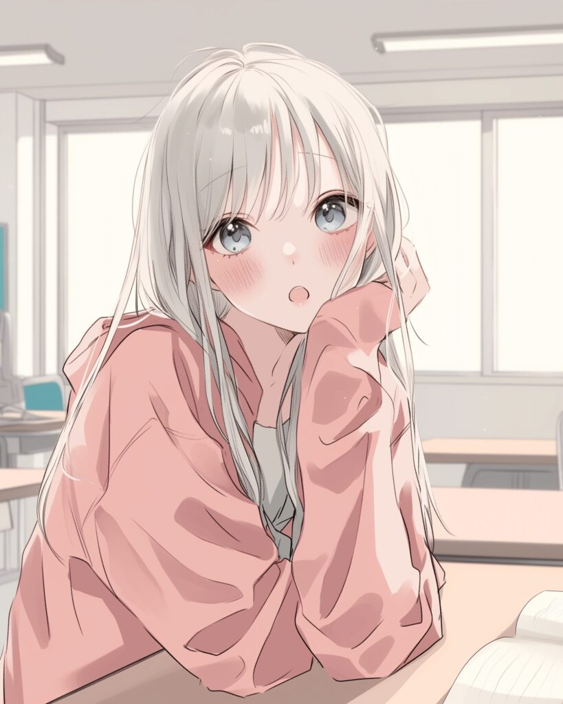 ピンクパーカー驚き女子０