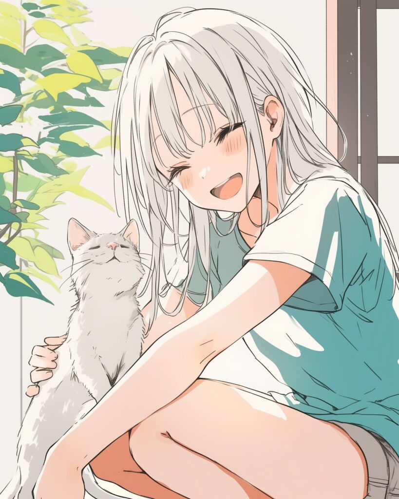 猫と遊ぶ女の子０