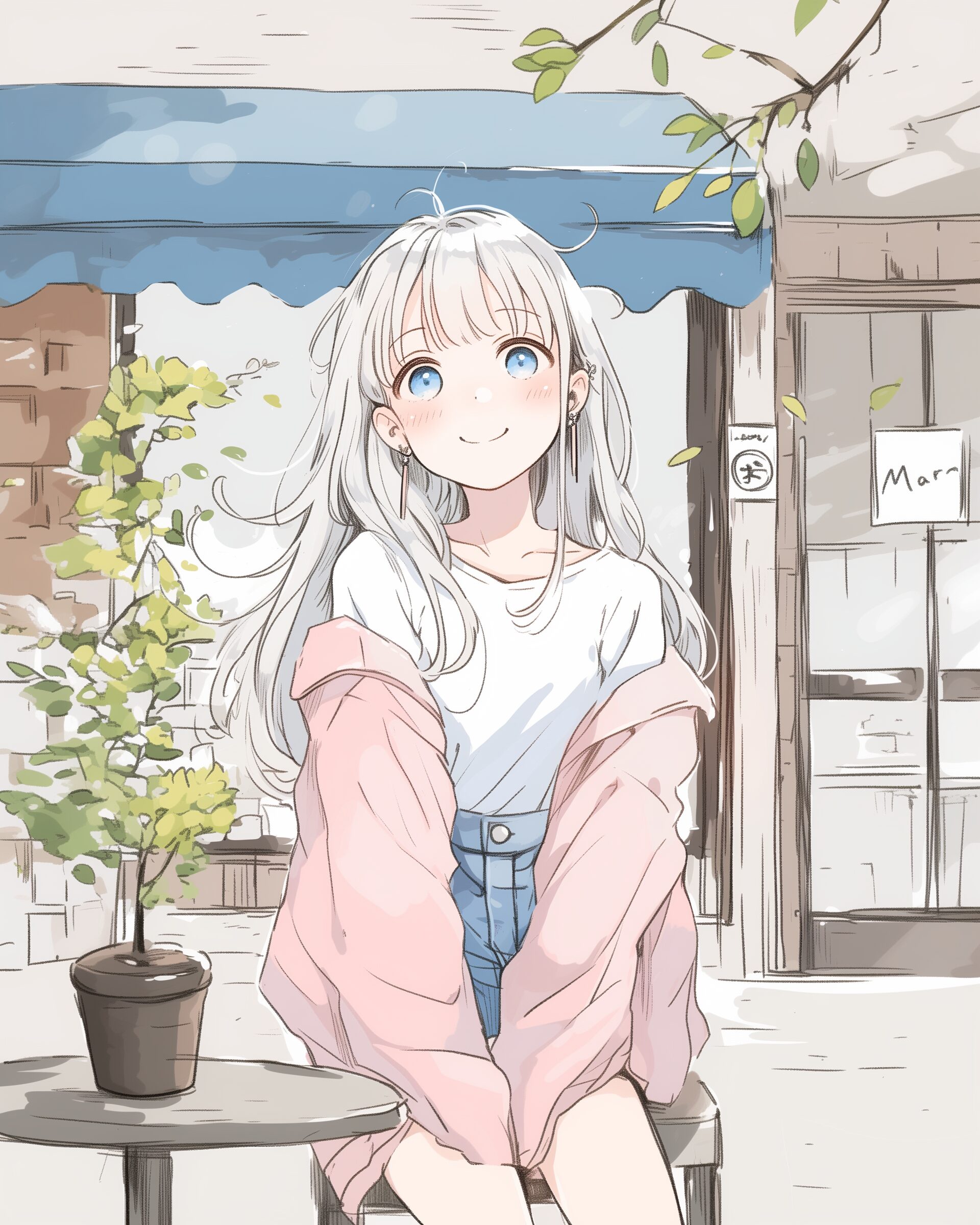 ピンクパーカー驚き女子０