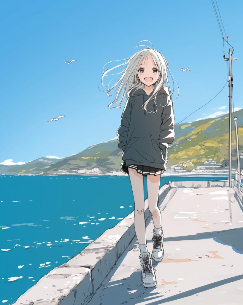 海辺を散歩する女子１