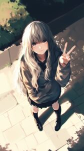 【壁紙】銀髪制服女子０