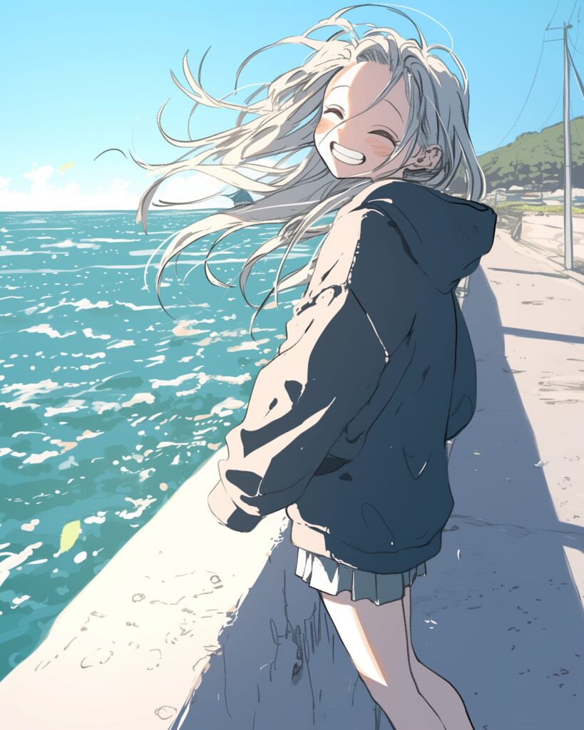 海辺を散歩する女子０