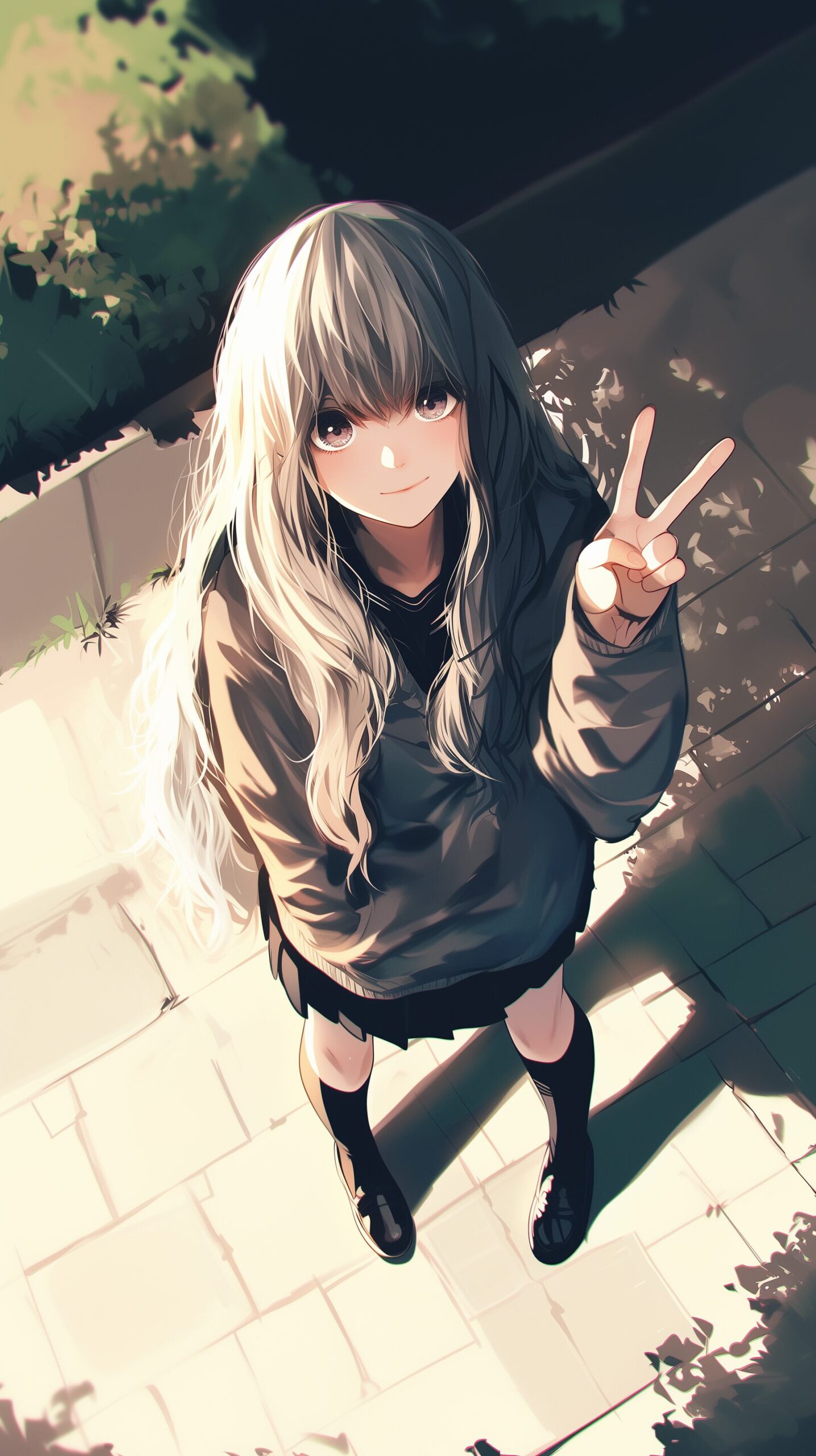 【壁紙】銀髪制服女子0