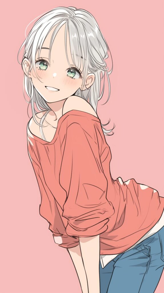 【壁紙】ピンク背景の銀髪女子０
