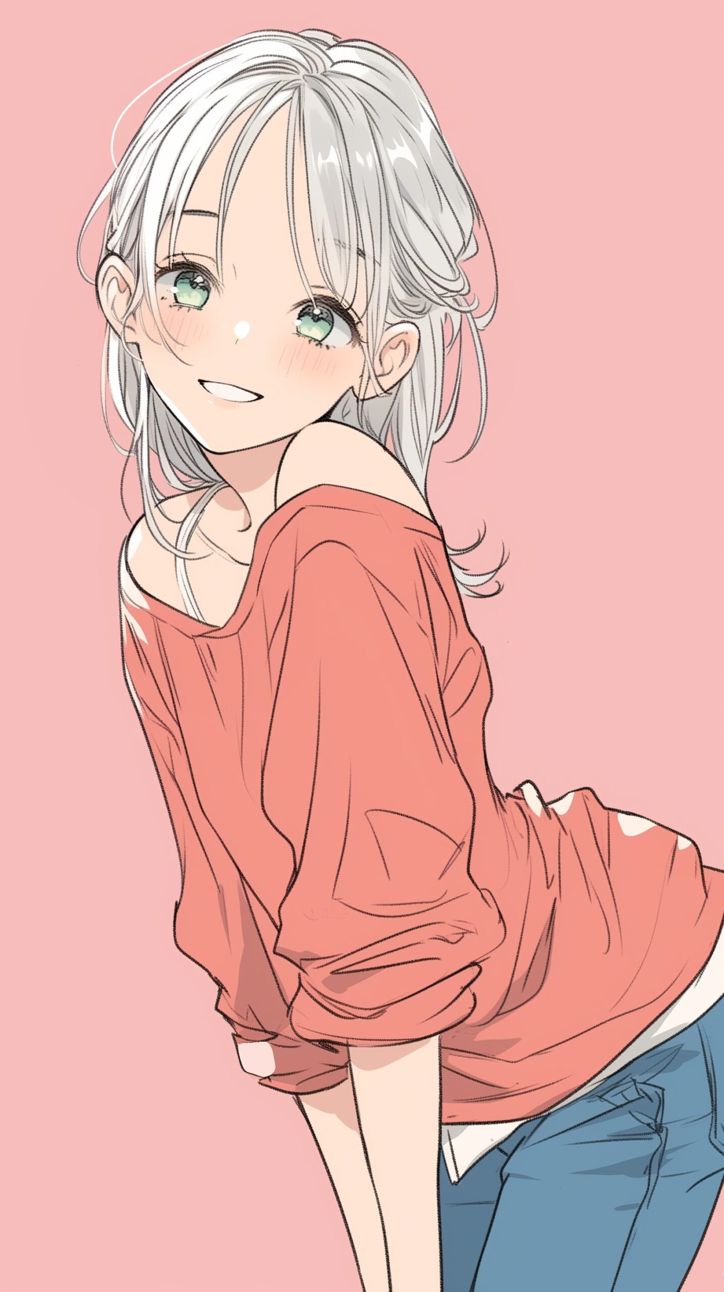 【壁紙】ピンク背景の銀髪女子0