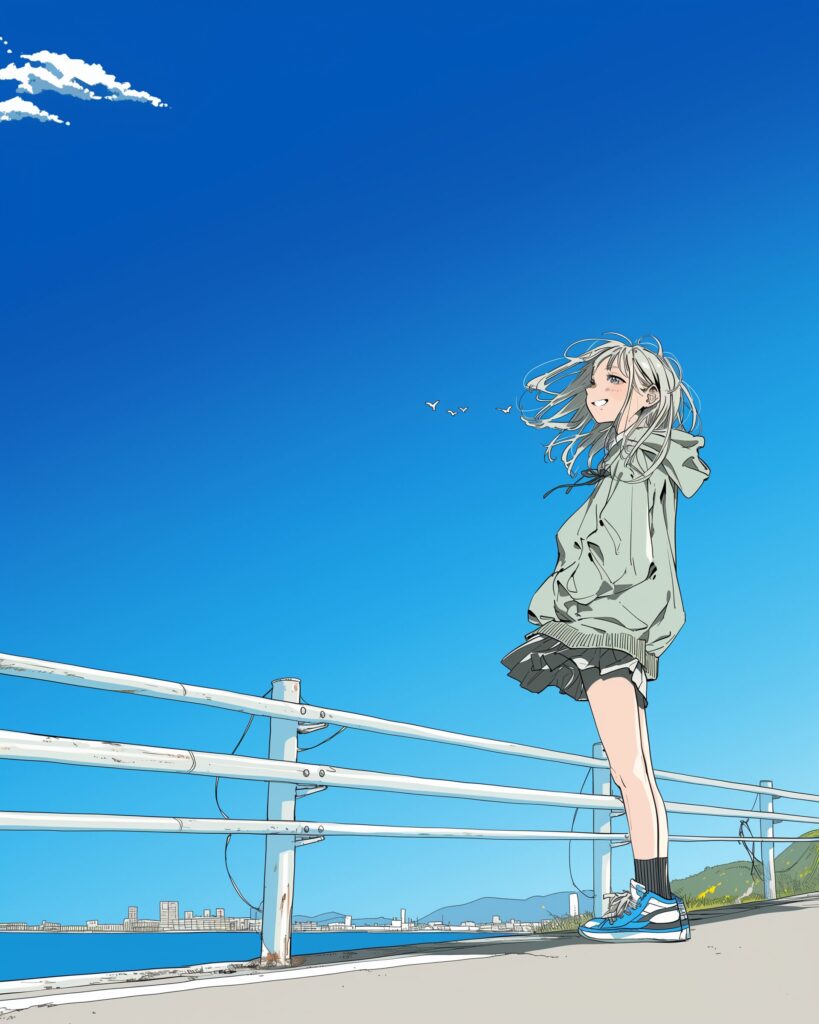 海辺を散歩する女子０