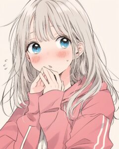 ピンクパーカー驚き女子０