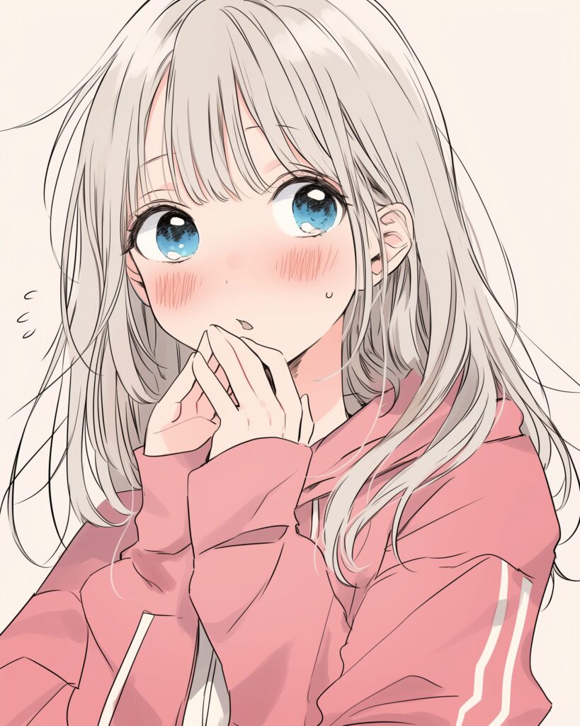 ピンクパーカー驚き女子０