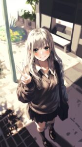 【壁紙】銀髪制服女子０