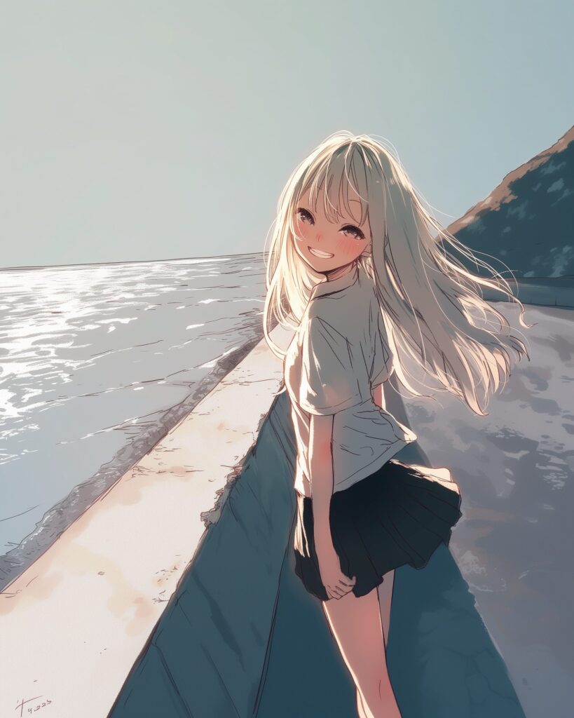 海辺を散歩する女子０