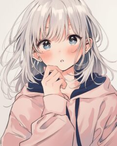 ピンクパーカー驚き女子０