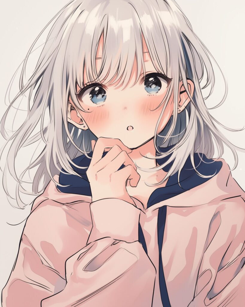 ピンクパーカー驚き女子０