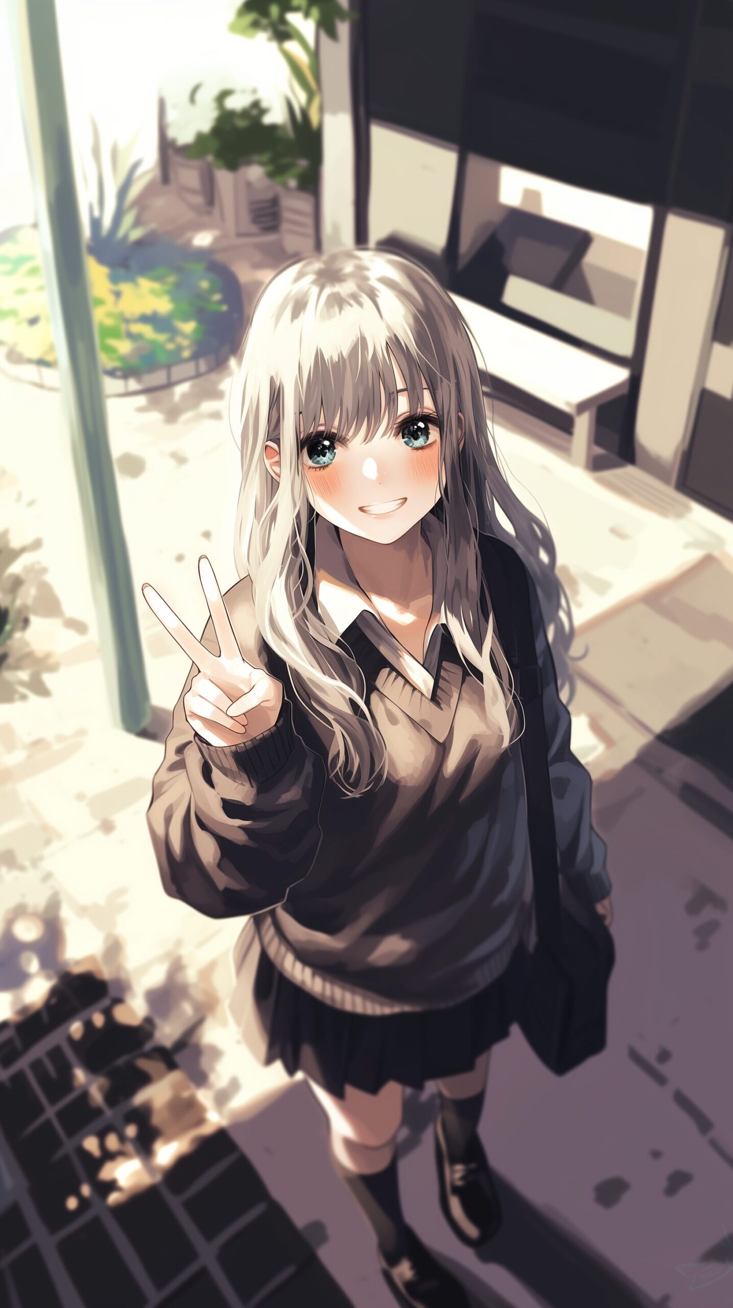 【壁紙】銀髪制服女子0