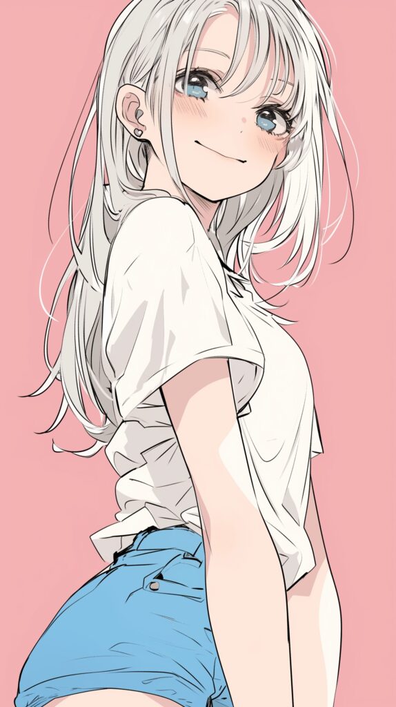 【壁紙】ピンク背景の銀髪女子０